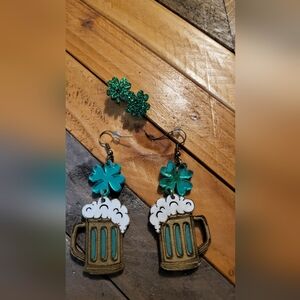 Beer Mug and Shamrock Earrings